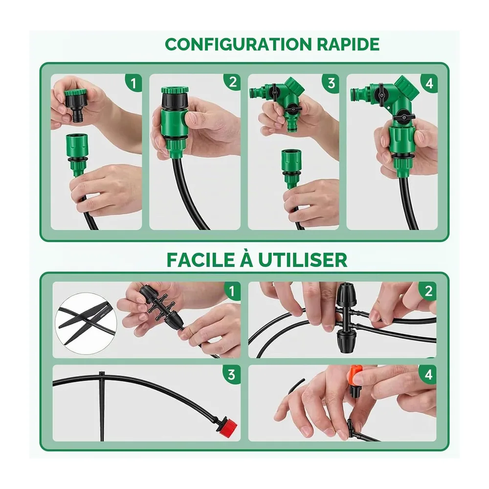 Système d'irrigation Jardin, 340Pcs Kit d'irrigation Goutte, 55m+15m Kit Arrosage