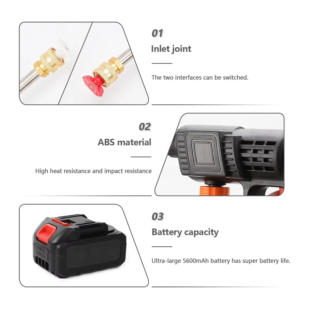 Nettoyeur Haute Pression sans Fil 80 Bar - 2 Batteries Incluses, Buse 6 en 1 Réglable et