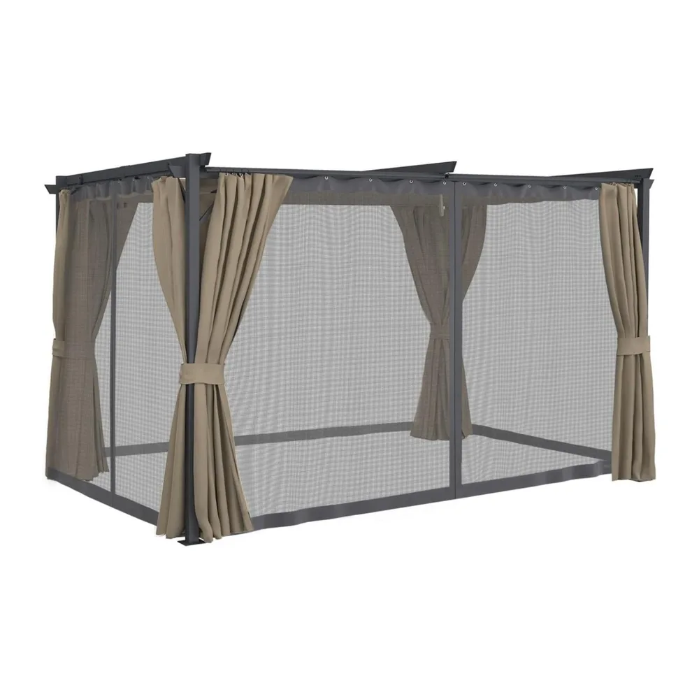 IDMarket - Pergola moustiquaire Toit rétractable 3x4 M et 4 Rideaux