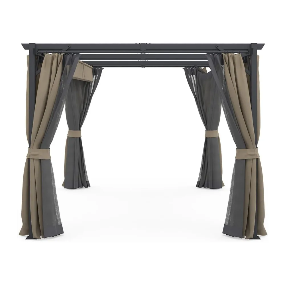 IDMarket - Pergola moustiquaire Toit rétractable 3x4 M et 4 Rideaux