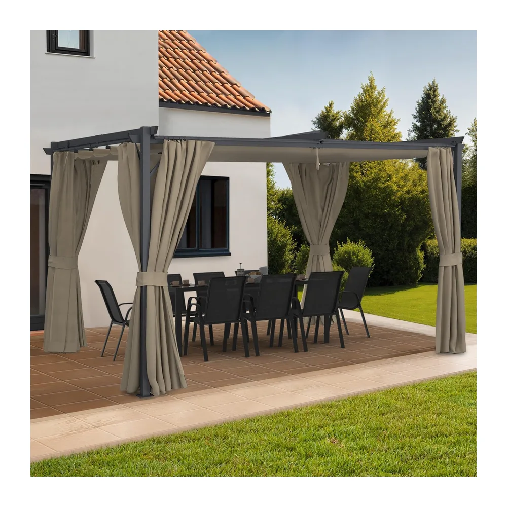 IDMarket - Pergola moustiquaire Toit rétractable 3x4 M et 4 Rideaux