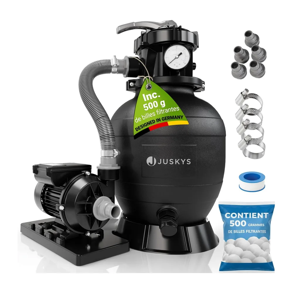 Juskys® Filtre à Sable 250 W - équipement Piscine Puissant pour Volume 38.0000 litres