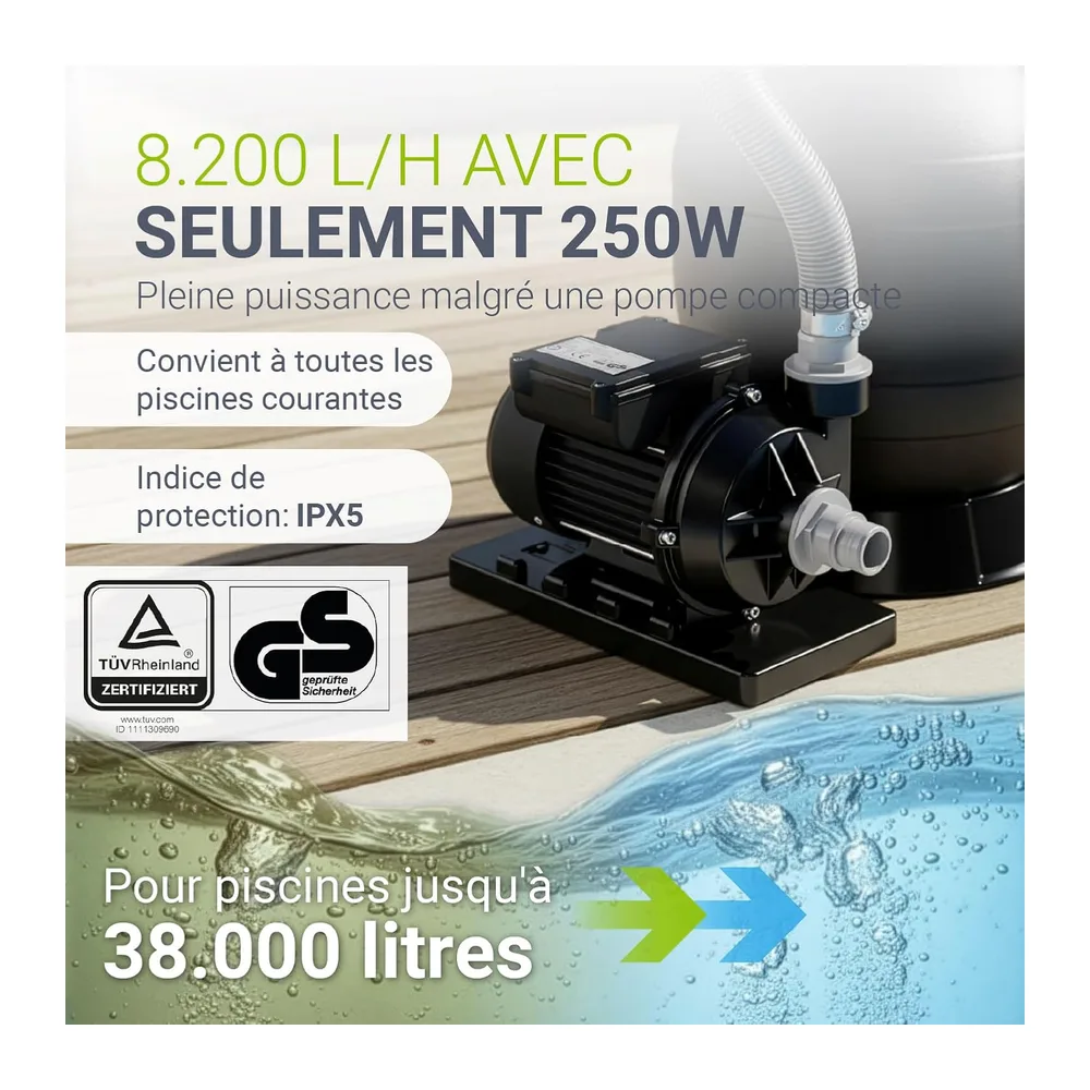 Juskys® Filtre à Sable 250 W - équipement Piscine Puissant pour Volume 38.0000 litres