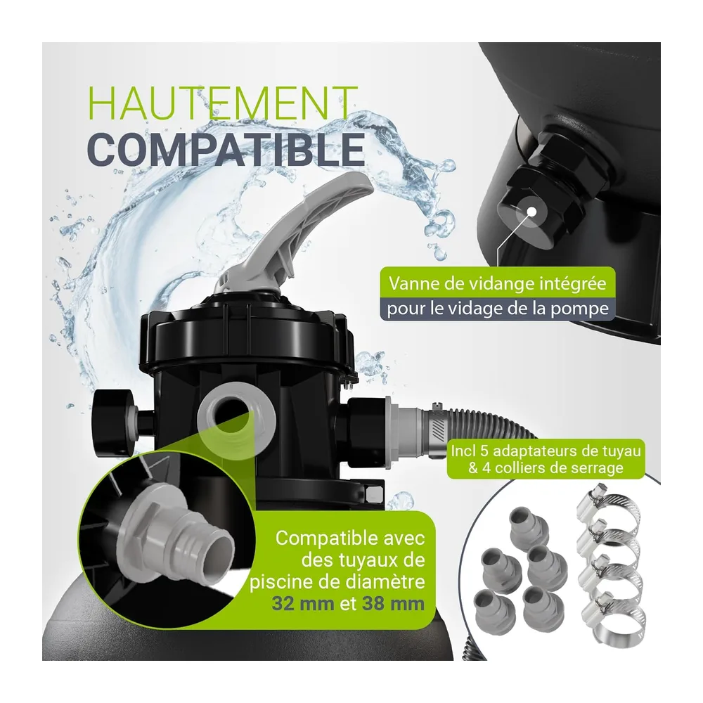 Juskys® Filtre à Sable 250 W - équipement Piscine Puissant pour Volume 38.0000 litres