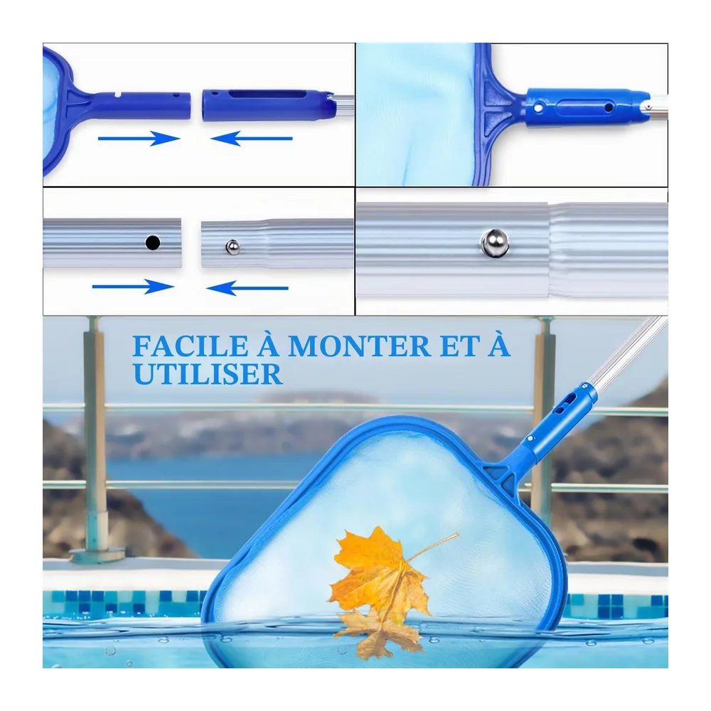 Epesl 182 cm Épuisette de Piscine, Épuisette à Feuilles Filet de Écumoire Fines avec