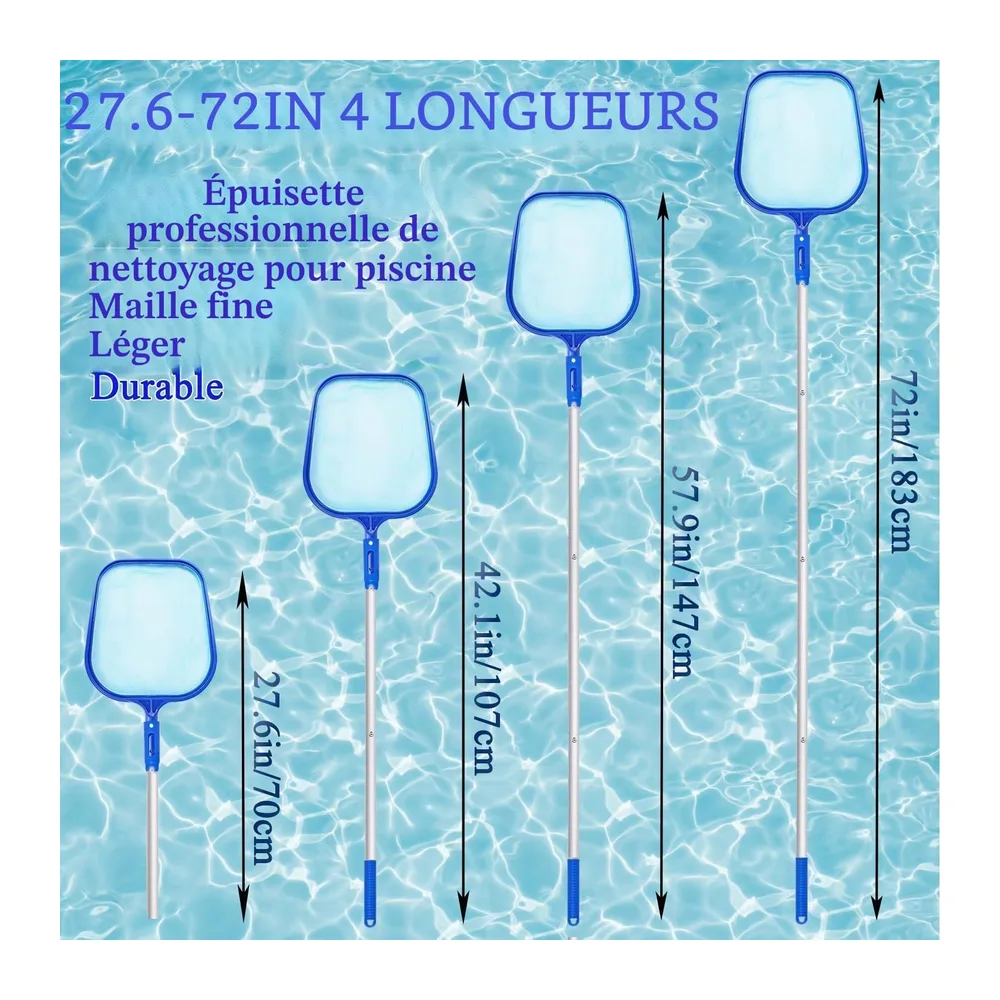 Epesl 182 cm Épuisette de Piscine, Épuisette à Feuilles Filet de Écumoire Fines avec