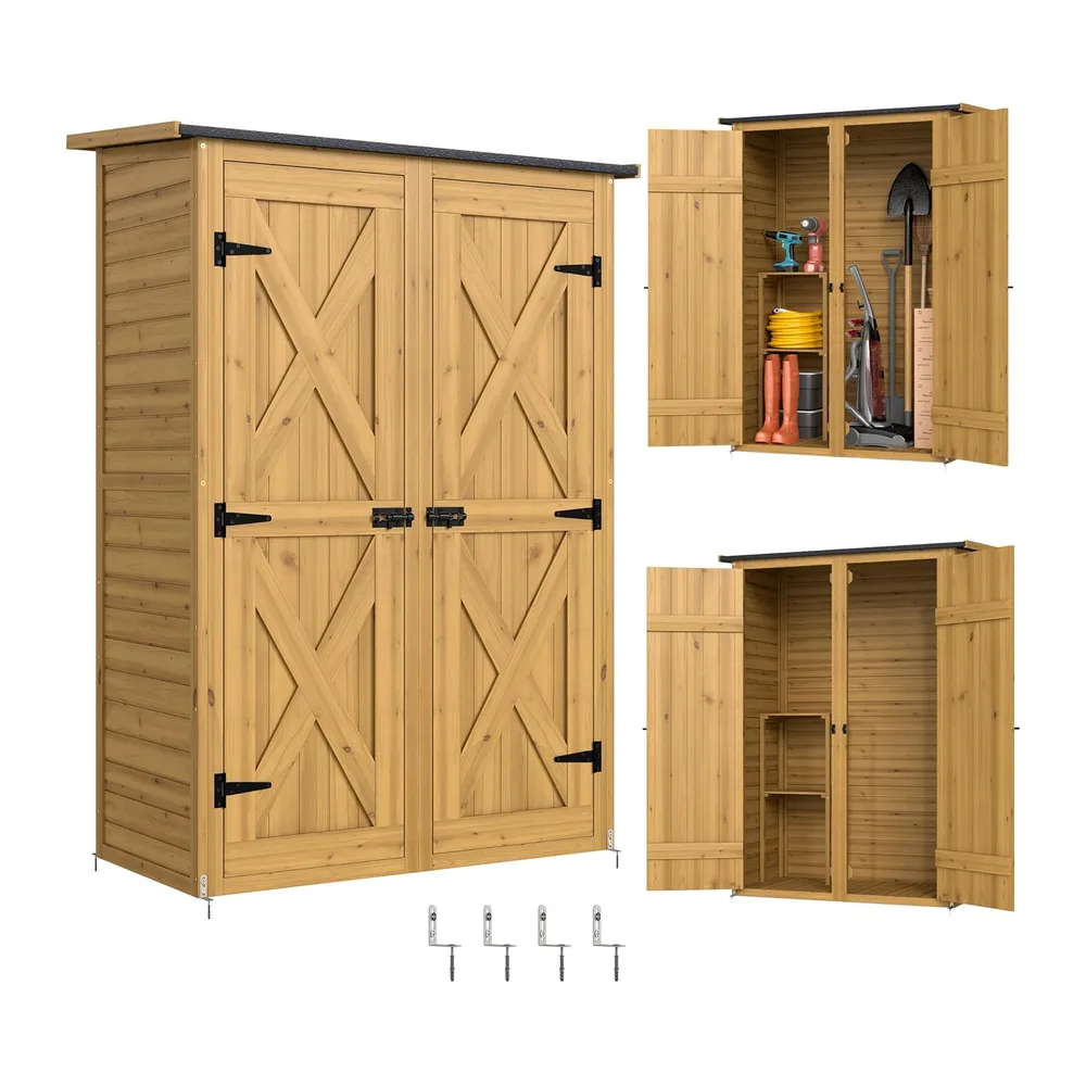 Outsunny Abri de Rangement en Bois Armoire de Jardin Double Portes Marron