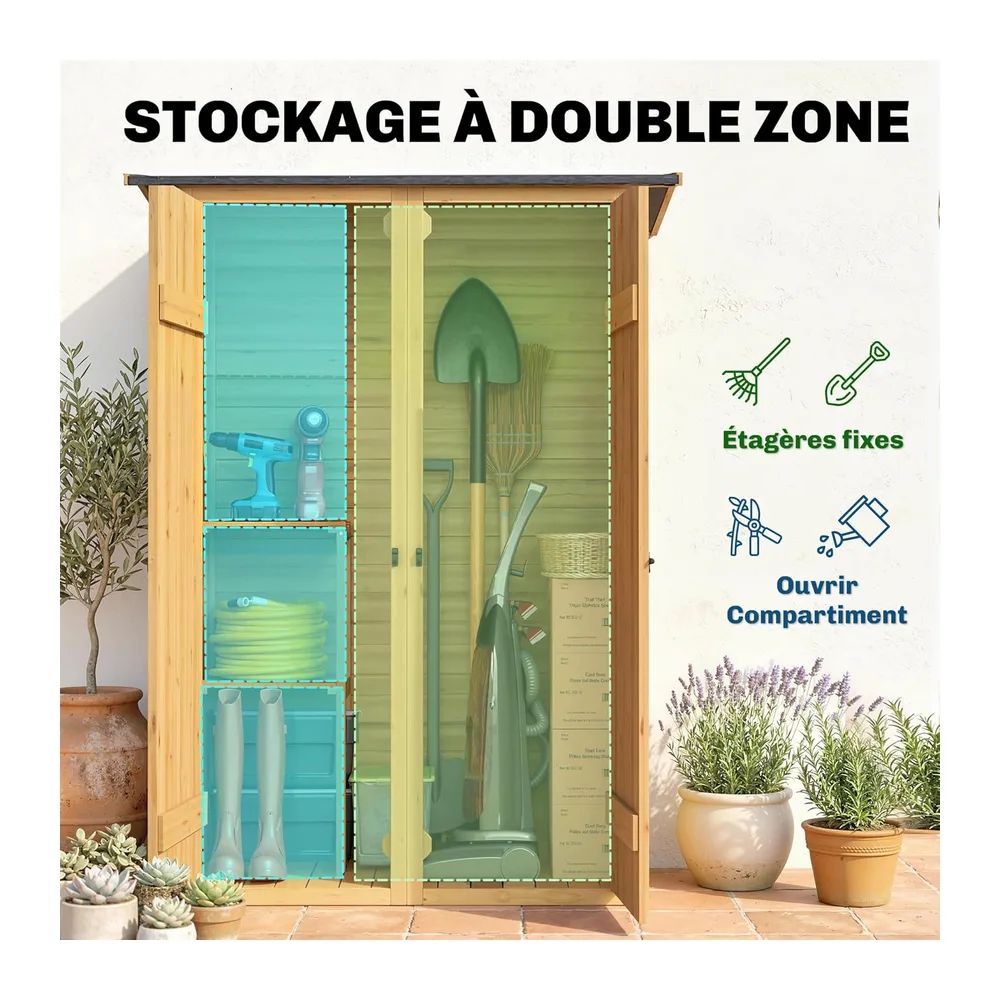 Outsunny Abri de Rangement en Bois Armoire de Jardin Double Portes Marron