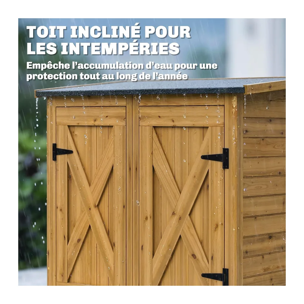 Outsunny Abri de Rangement en Bois Armoire de Jardin Double Portes Marron