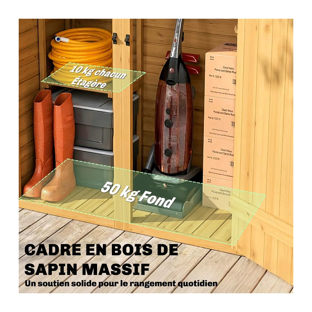 Outsunny Abri de Rangement en Bois Armoire de Jardin Double Portes Marron
