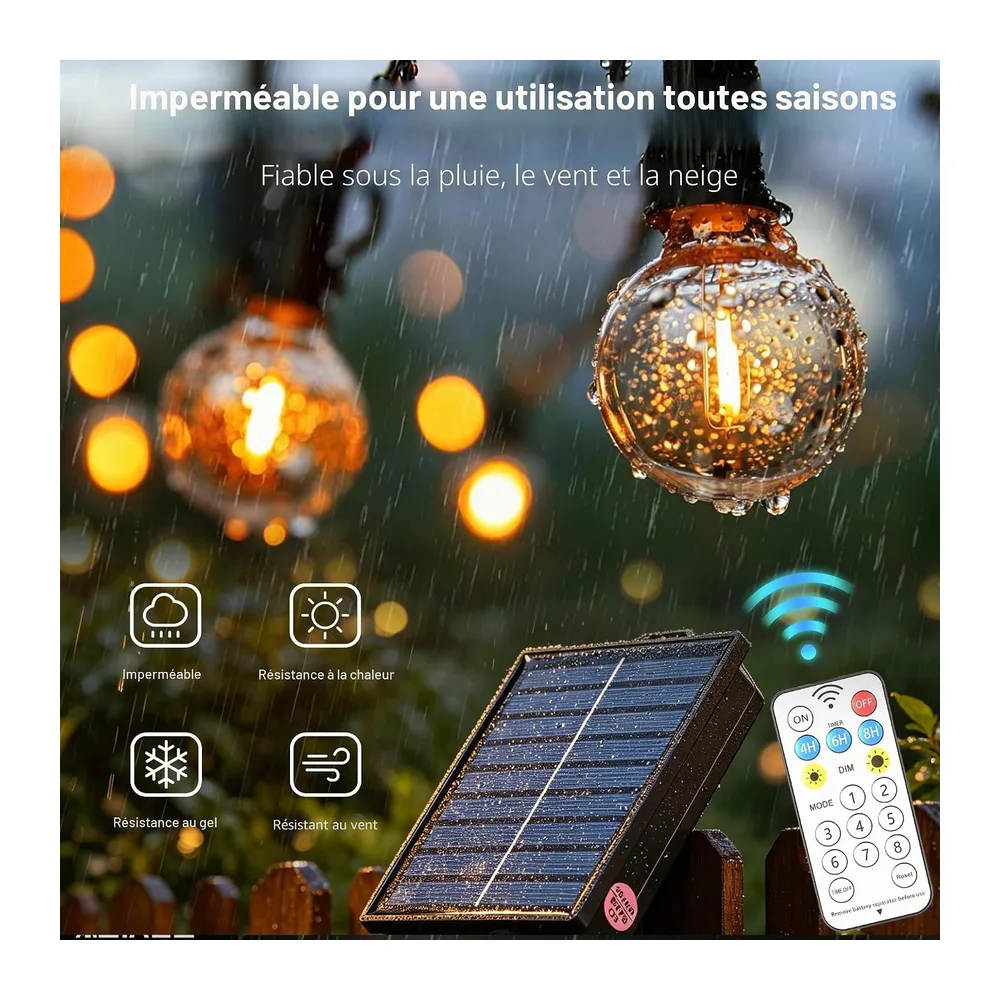 10M LED Guirlande Lumineuse Exterieure Solaire, Guirlande Solaire Remote Guirlande