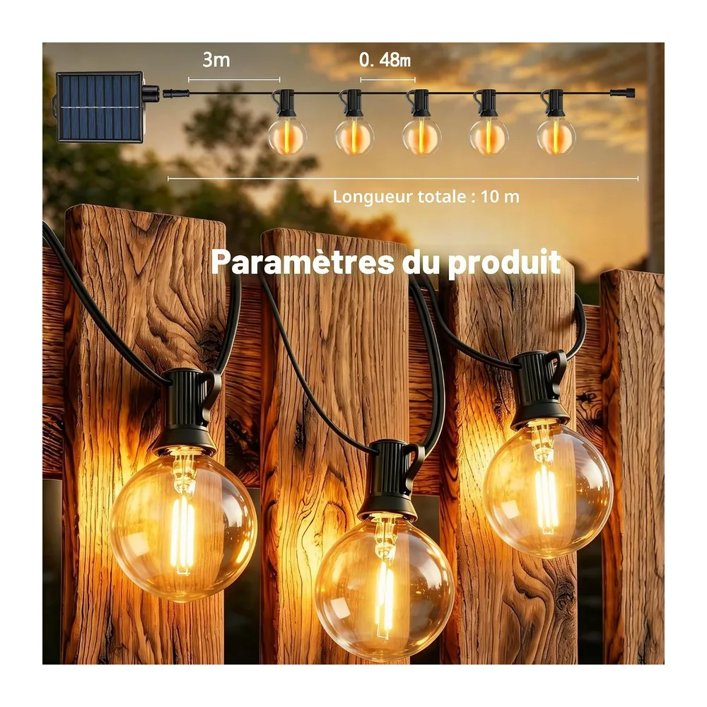 10M LED Guirlande Lumineuse Exterieure Solaire, Guirlande Solaire Remote Guirlande