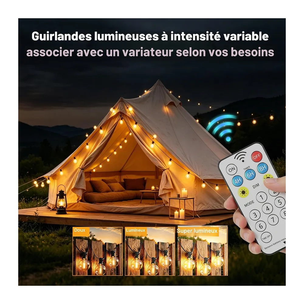 10M LED Guirlande Lumineuse Exterieure Solaire, Guirlande Solaire Remote Guirlande