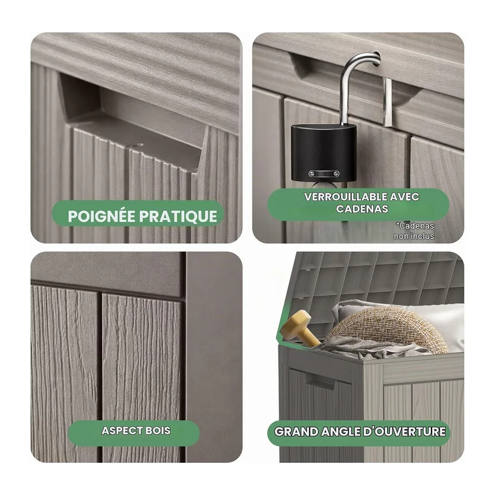 AKORD Coffre de Jardin Imperméable 170L, Boîte de Rangement Extérieur pour Balcon et