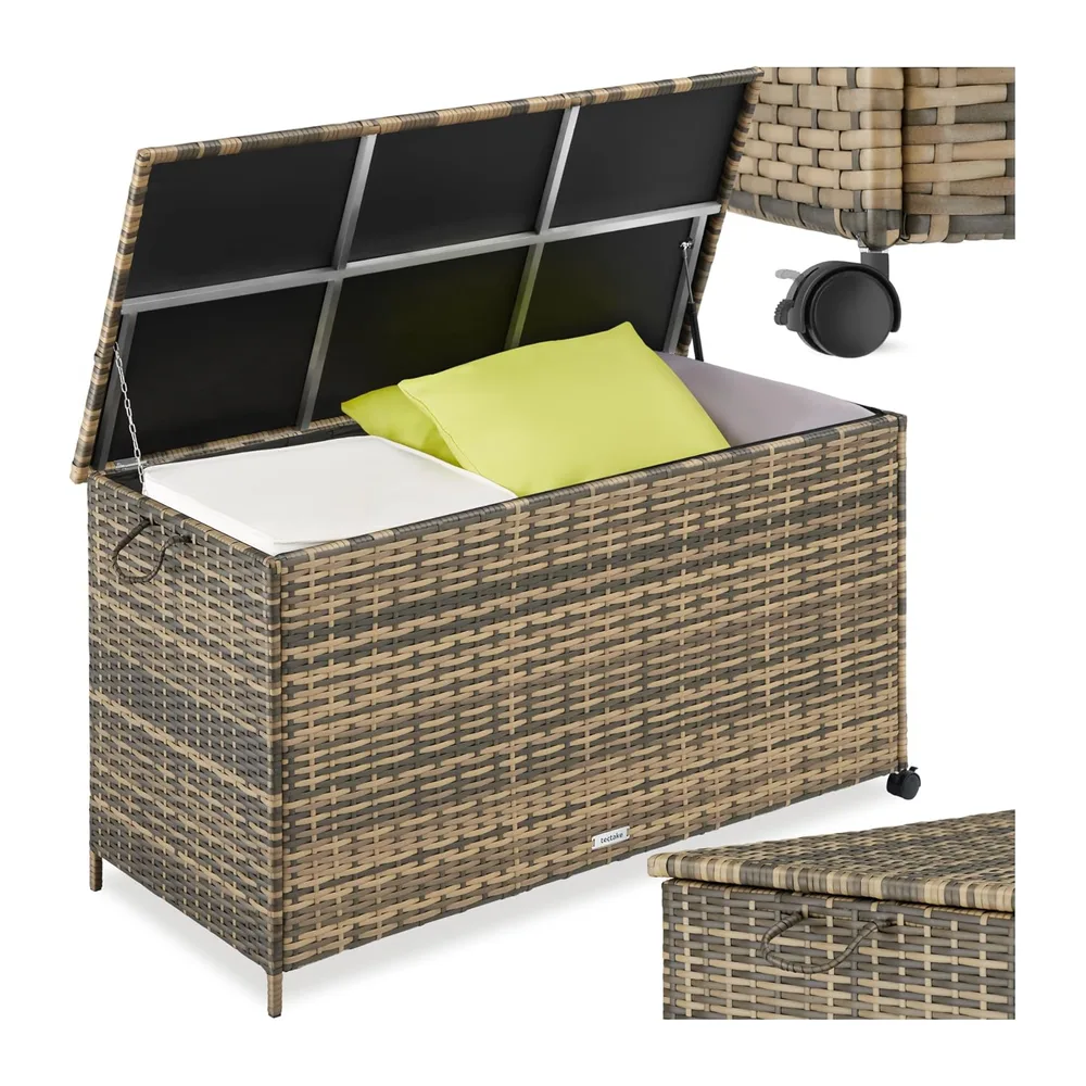 tectake® Coffre de rangement exterieur en rotin, 116 x 54 x 64 cm, Coffre de Jardin 253L