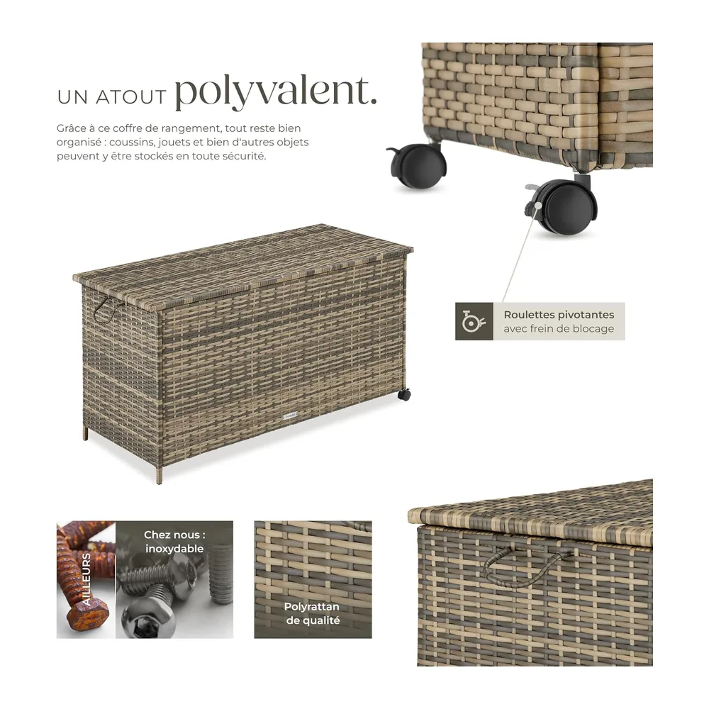 tectake® Coffre de rangement exterieur en rotin, 116 x 54 x 64 cm, Coffre de Jardin 253L