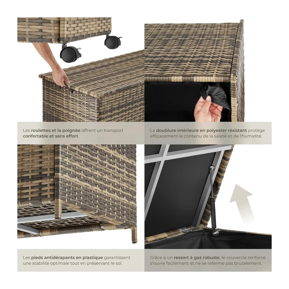 tectake® Coffre de rangement exterieur en rotin, 116 x 54 x 64 cm, Coffre de Jardin 253L