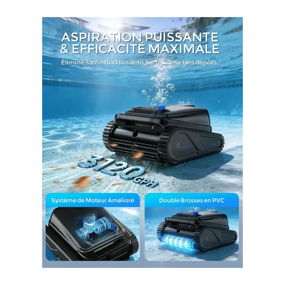 (2026) Y50SE Robot Piscine Fond et Parois, Ligne d'eau, Robot de Piscine sans Fil, 120Min