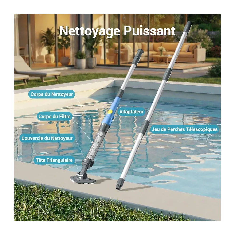 Aspirateur de Piscine sans Fil 2 en 1 – Aspirateur de Piscine Rechargeable avec 60