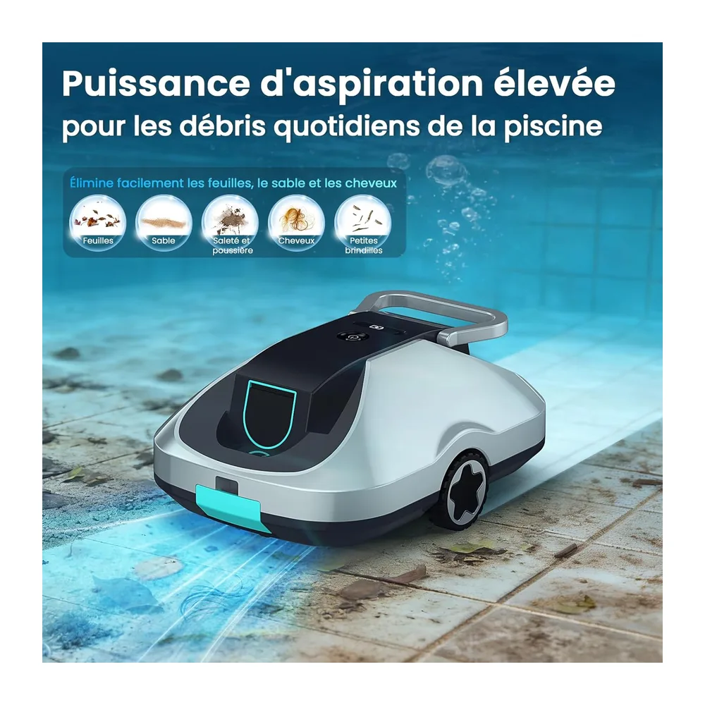 Robot Piscine sans Fil, Robot aspirateur Piscine sans Fil, 200Min d’Autonomie, Retour