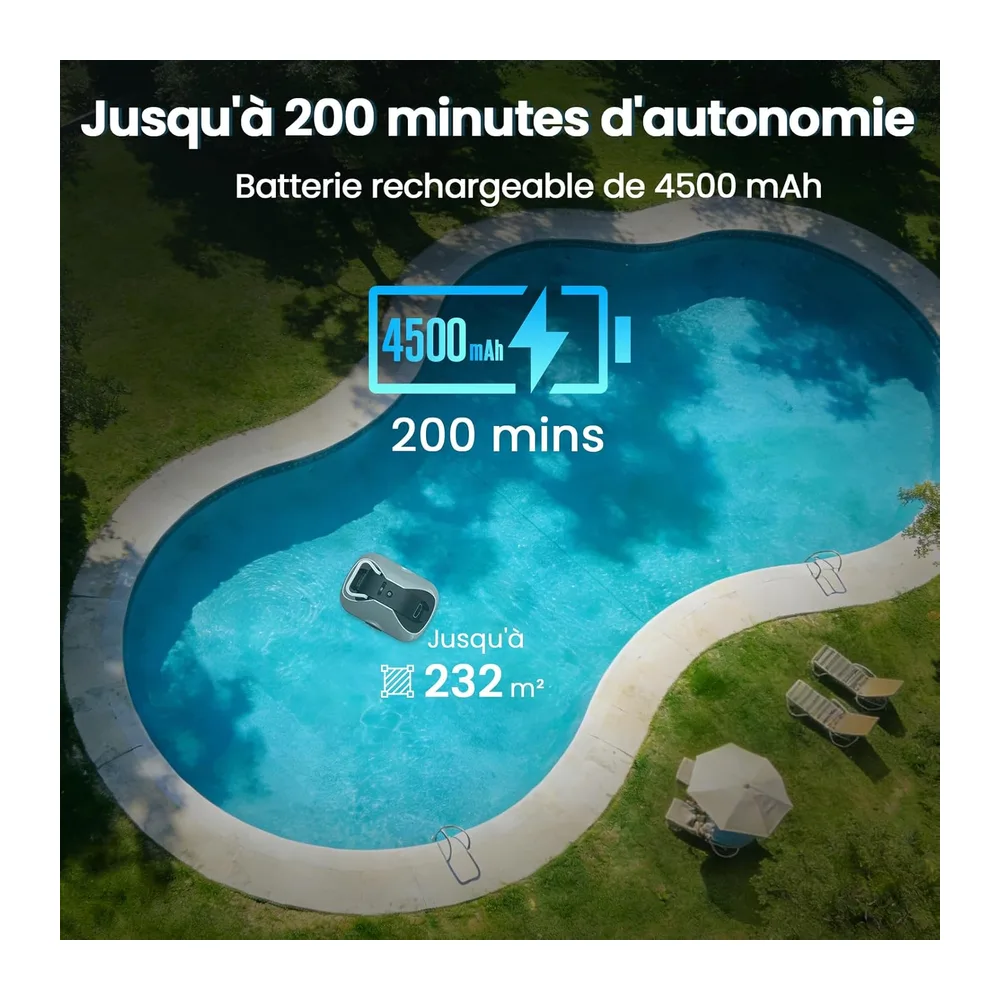 Robot Piscine sans Fil, Robot aspirateur Piscine sans Fil, 200Min d’Autonomie, Retour