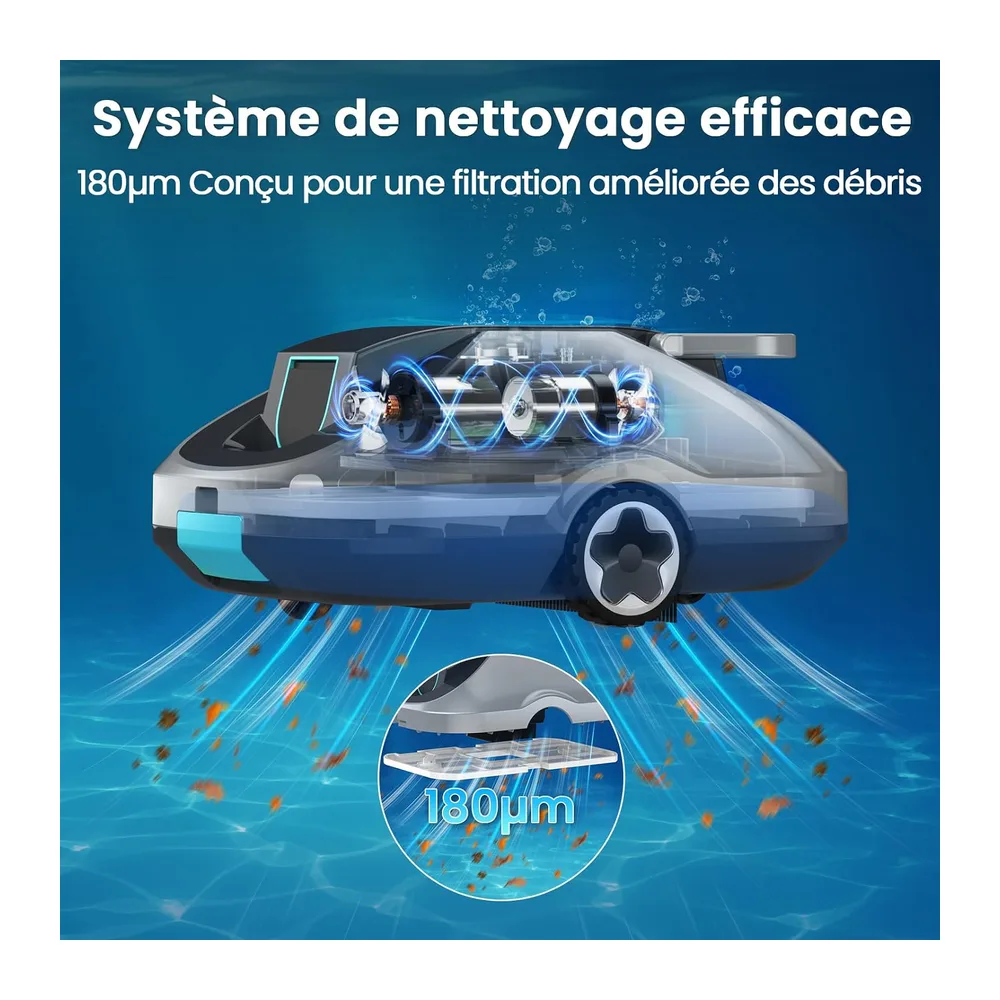 Robot Piscine sans Fil, Robot aspirateur Piscine sans Fil, 200Min d’Autonomie, Retour