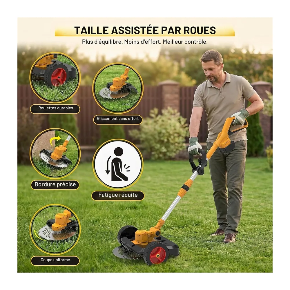 Fiutazge Coupe Bordure sans Fil avec 2 Batteries 21V 4.0Ah, Débroussailleuse Electrique