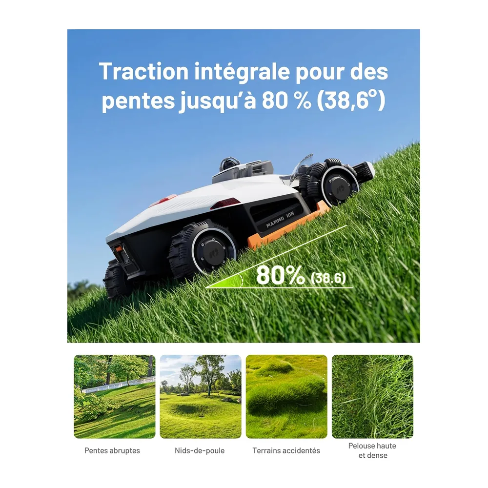 Mammotion LUBA 3 AWD 3000 Robot Tondeuse avac Garage Standard, 80% pentes