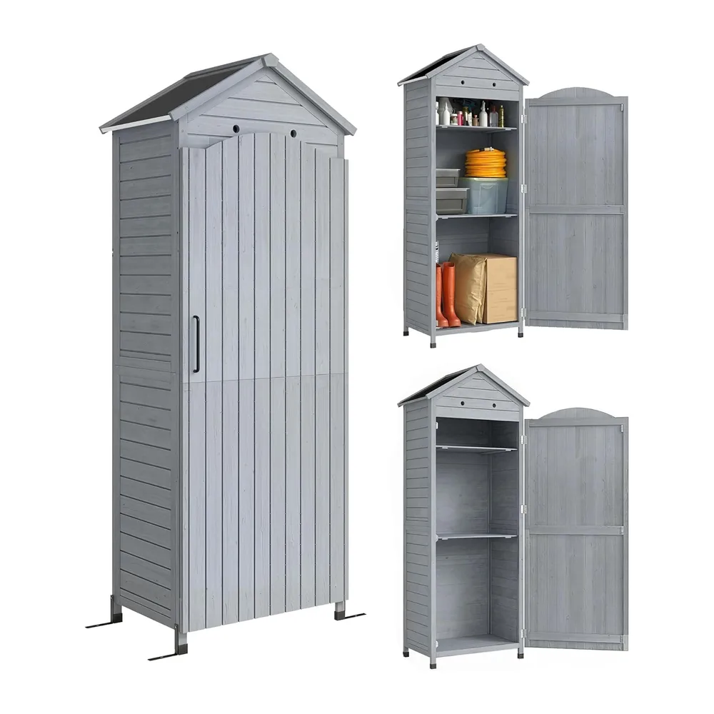 Outsunny Armoire de Jardin Extra Haute Remise à Outils 85x58x213cm Gris