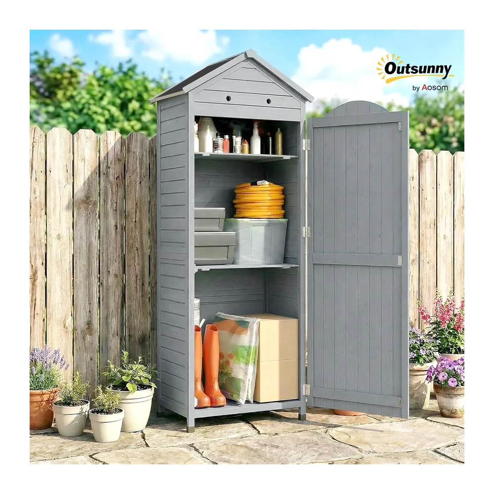 Outsunny Armoire de Jardin Extra Haute Remise à Outils 85x58x213cm Gris
