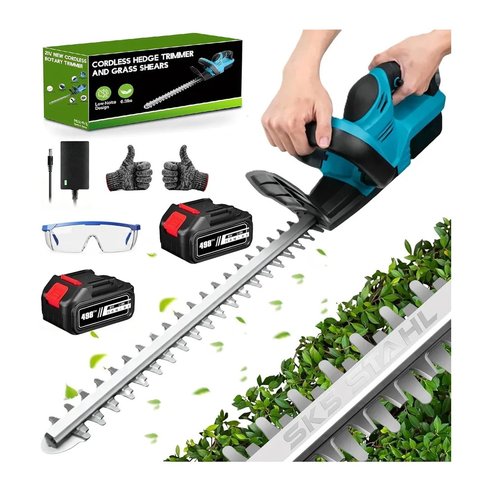 Taille Haie sans Fil 21V, 1000W Taille Haie Batterie avec Batteries 6,0 Ah, Lame Double