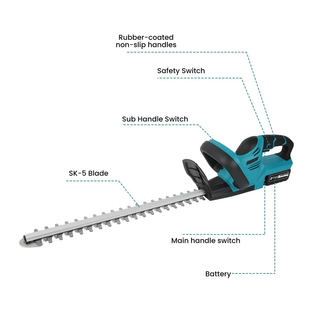 Taille Haie sans Fil 21V, 1000W Taille Haie Batterie avec Batteries 6,0 Ah, Lame Double