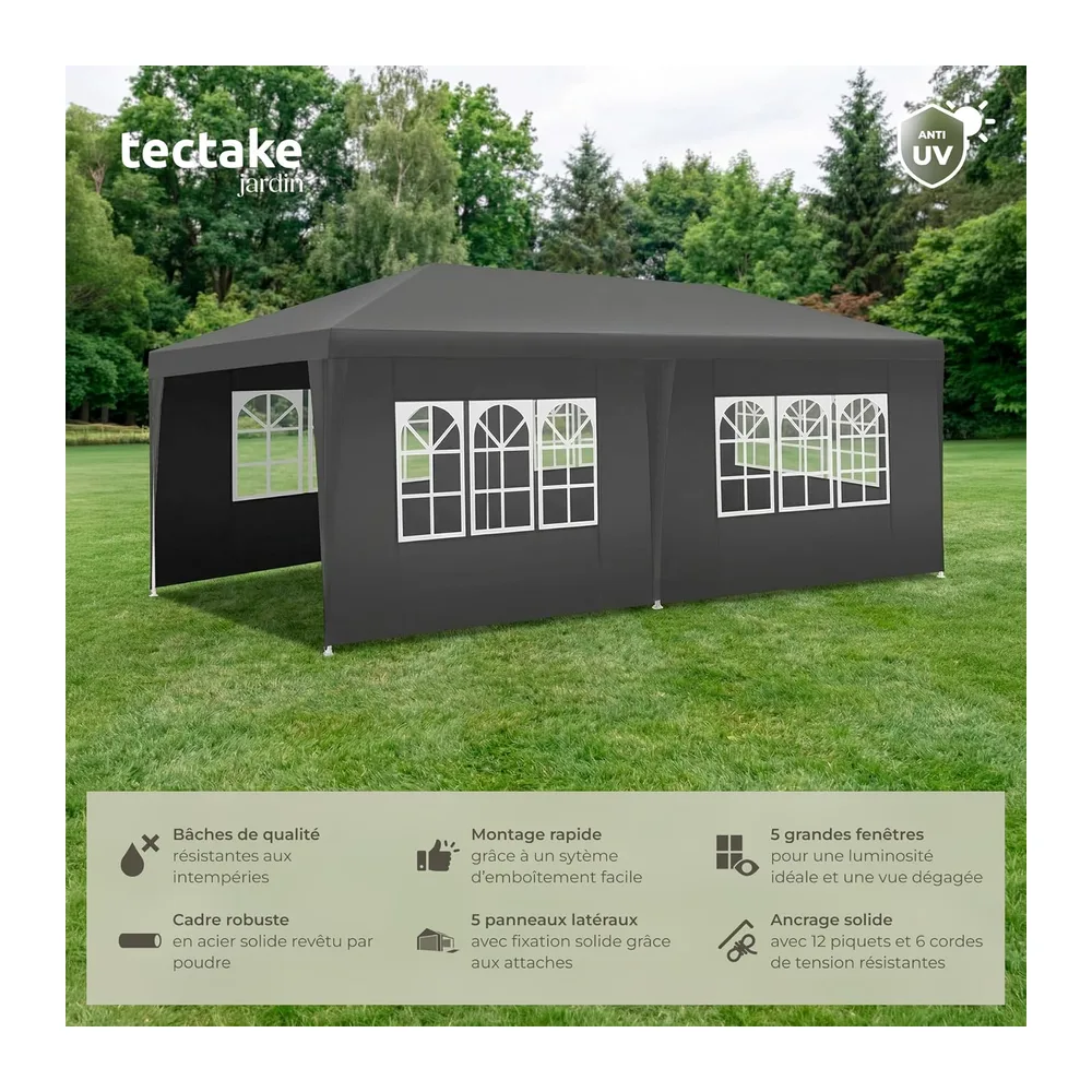 tectake® Tonnelle de Jardin Exterieur 6x3m Tente de Reception Protection UV 30+, Barnum