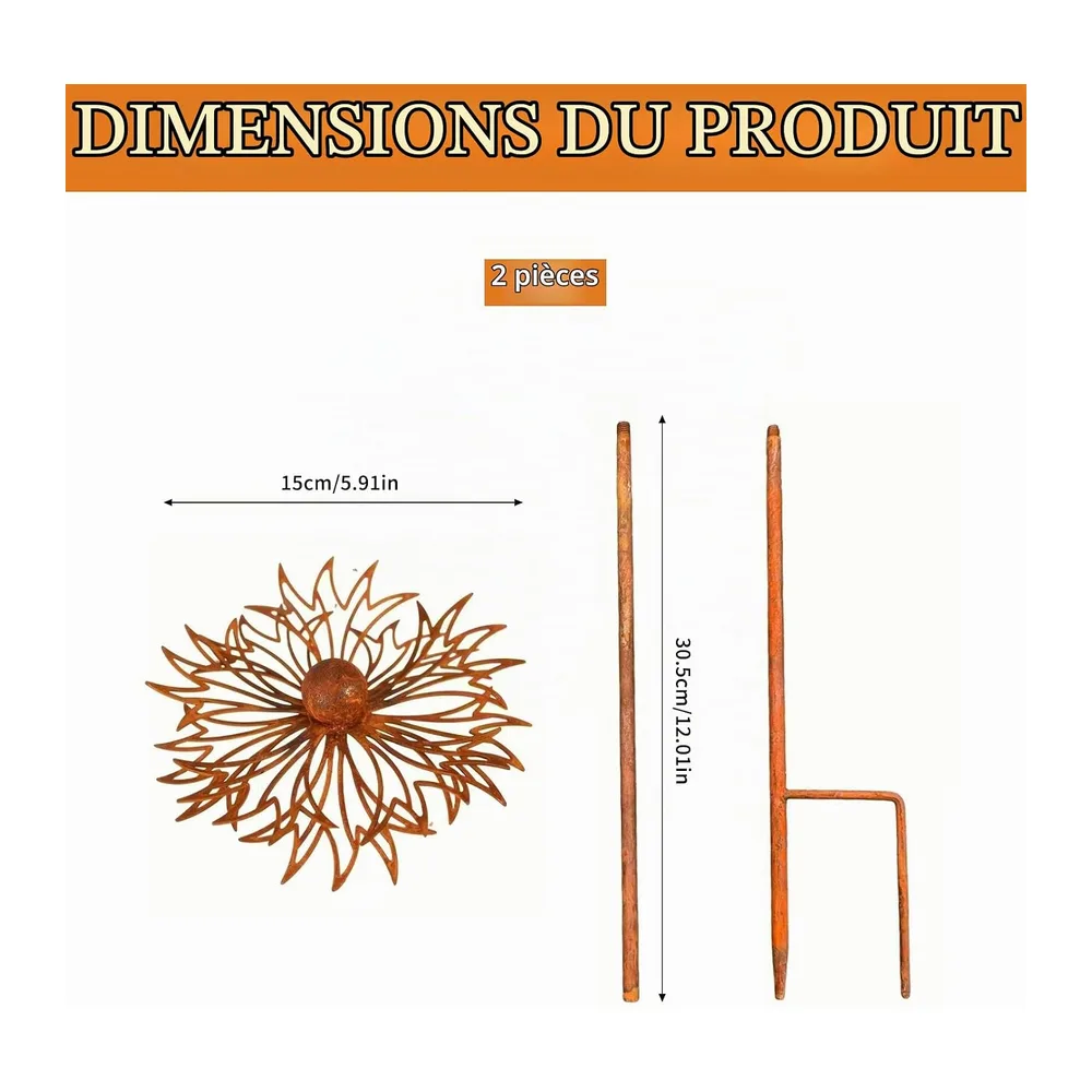 Décoration Jardin,2 Pièces Piquet de Jardin,Piquets Décoratifs en Fer,Piquets de Jardins