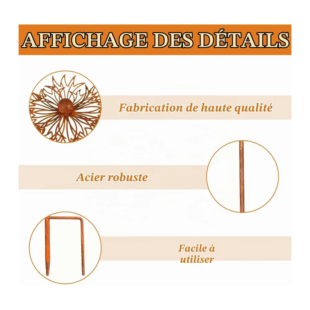 Décoration Jardin,2 Pièces Piquet de Jardin,Piquets Décoratifs en Fer,Piquets de Jardins