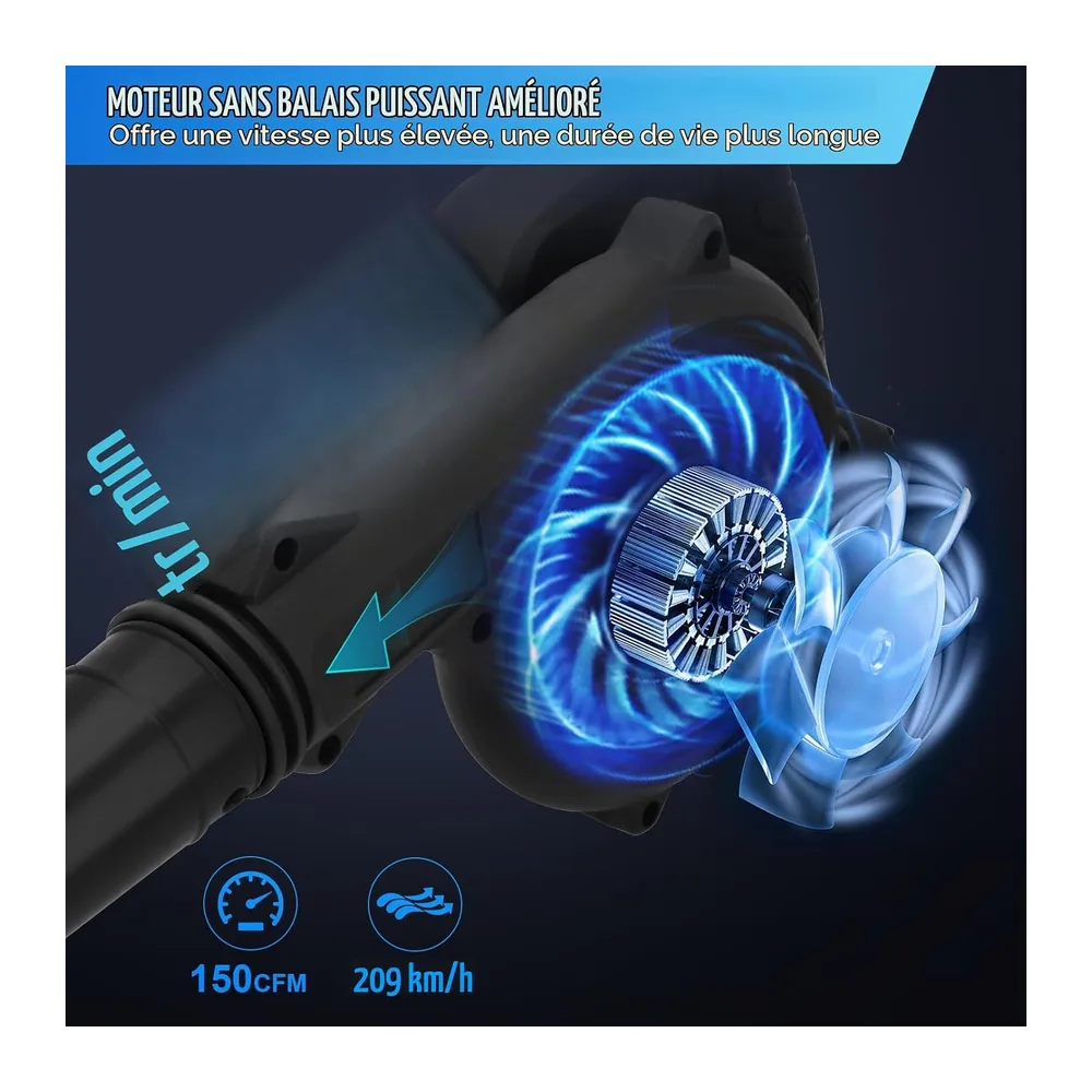 Souffleur de Feuilles sans Fil 24V – Lot 2 Accus 2000mAh & Chargeur