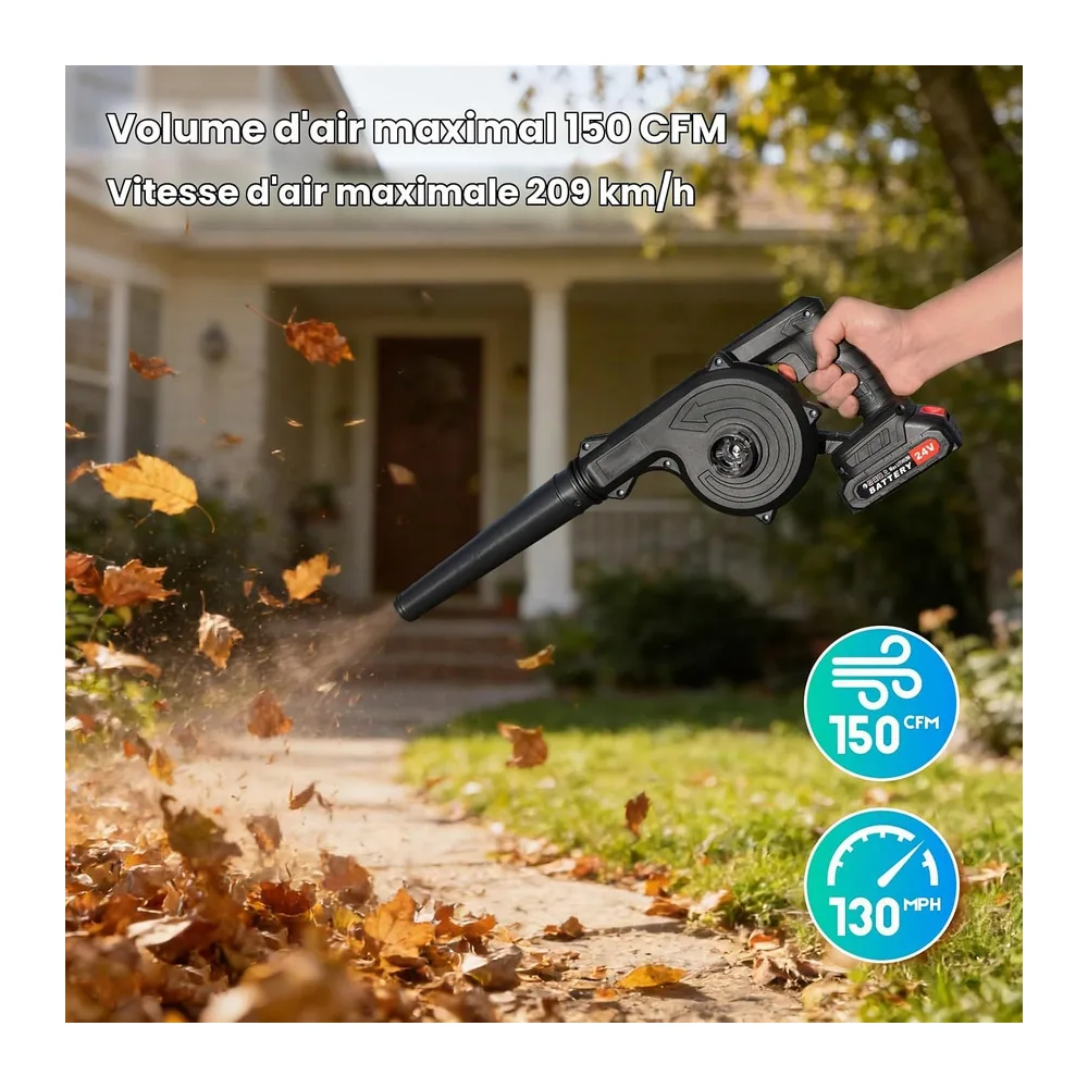 Souffleur de Feuilles sans Fil 24V – Lot 2 Accus 2000mAh & Chargeur