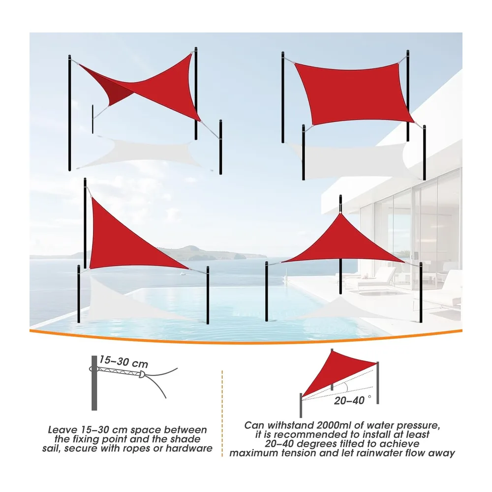 Voile D'ombrage 3.6x3.6x3.6m Triangulaire Toile Ombrage Imperméable polyesters Haute
