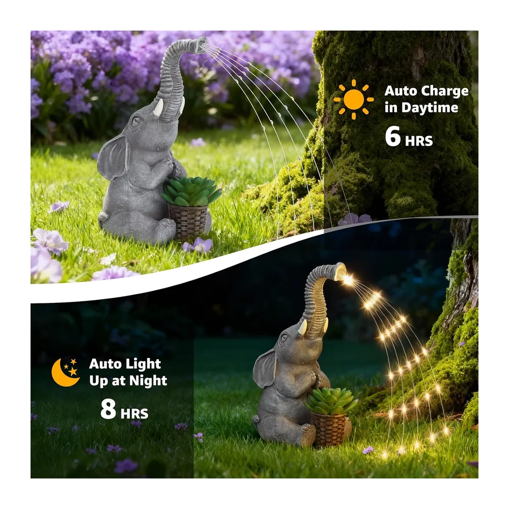 Hoikwo Statue Éléphant Solaire – Décoration Jardin Extérieur