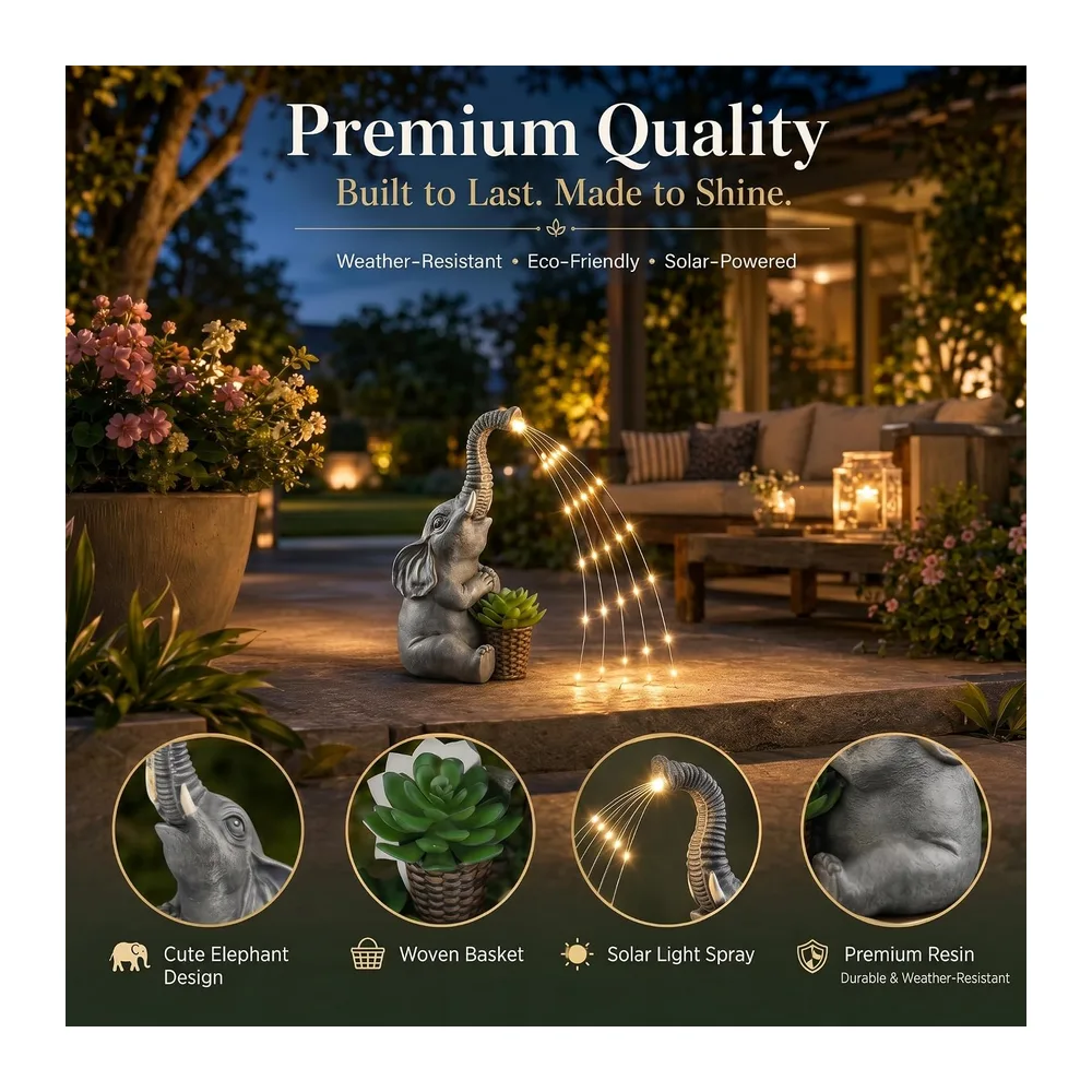 Hoikwo Statue Éléphant Solaire – Décoration Jardin Extérieur