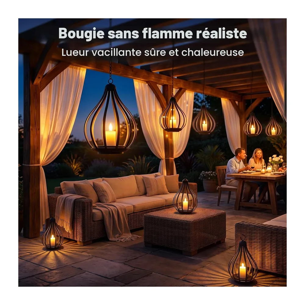 Lanterne Solaire Exterieur, 2 Lampe Solaire Suspendue à Bougie LED