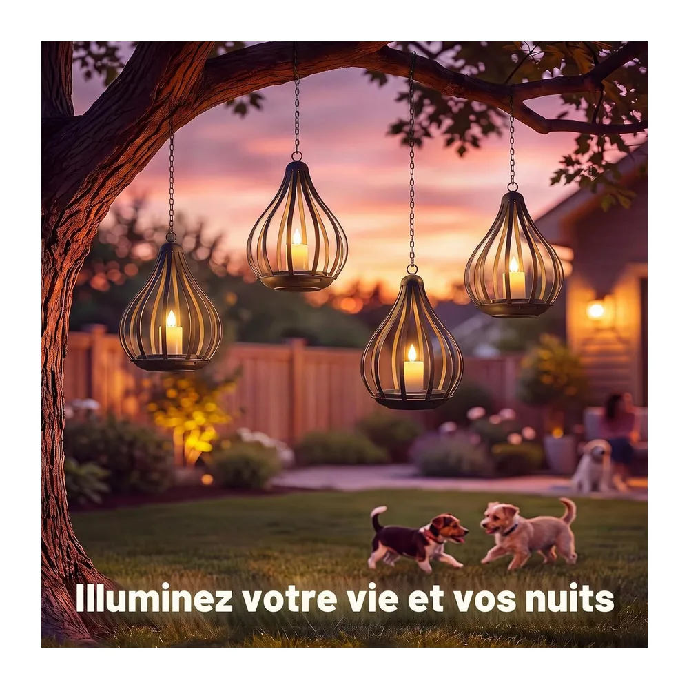 Lanterne Solaire Exterieur, 2 Lampe Solaire Suspendue à Bougie LED