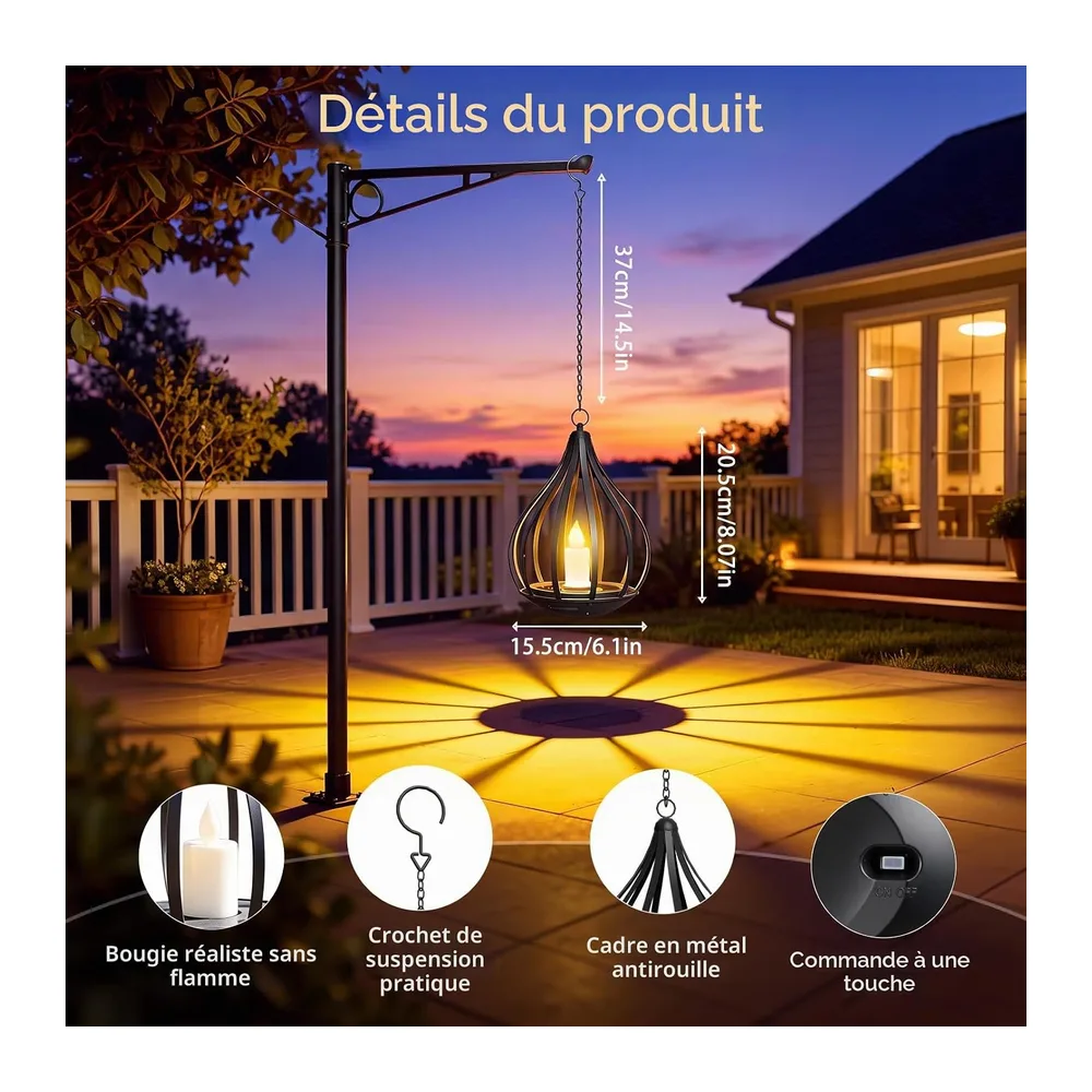 Lanterne Solaire Exterieur, 2 Lampe Solaire Suspendue à Bougie LED