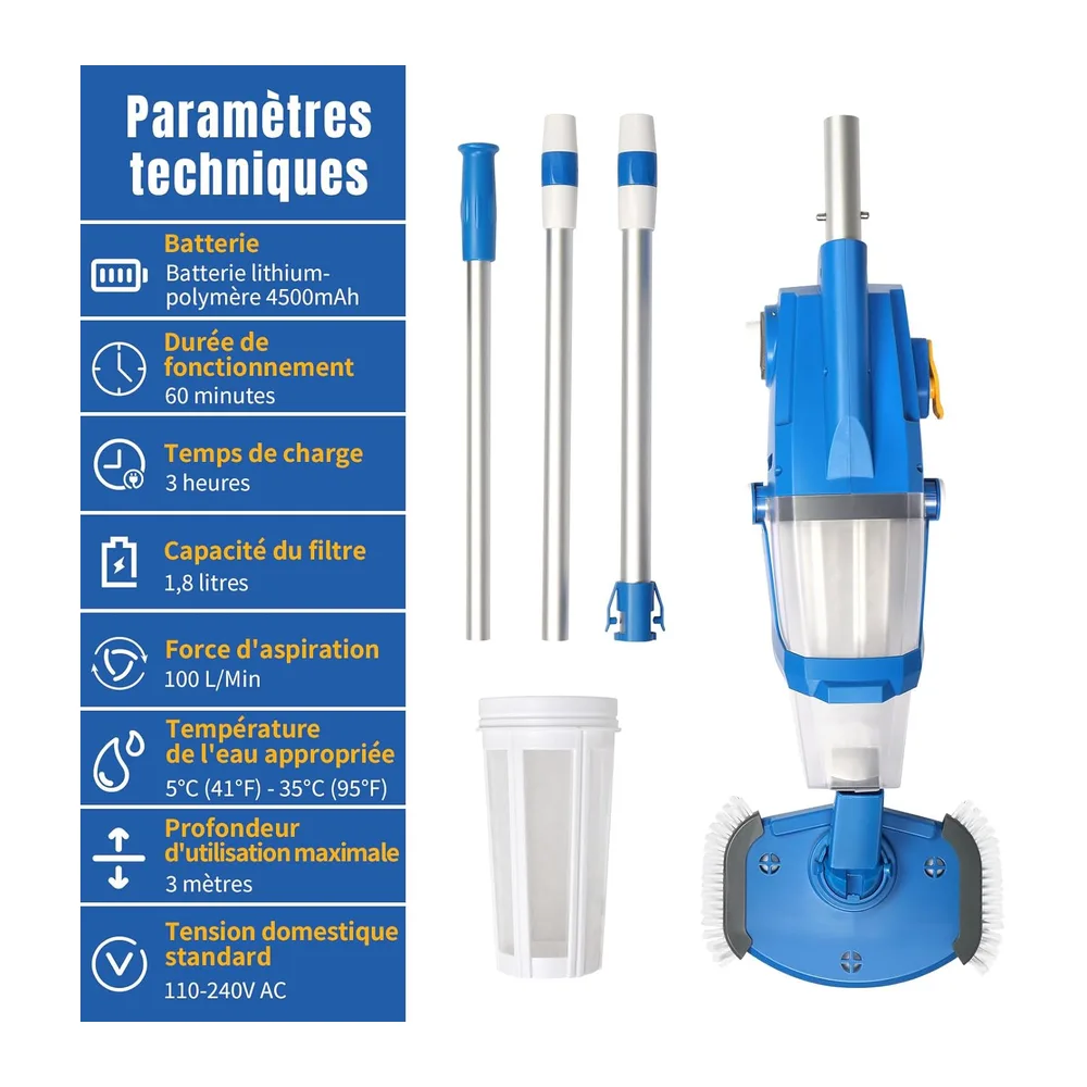 LEADZM Aspirateur Piscine sans Fil 4500mAh (Bleu)