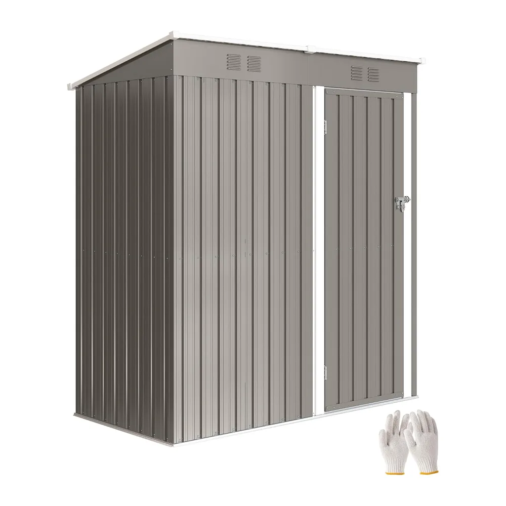 Outsunny Abri de Jardin en Métal 1,37m² 163x90x179cm Adossable Gris Clair