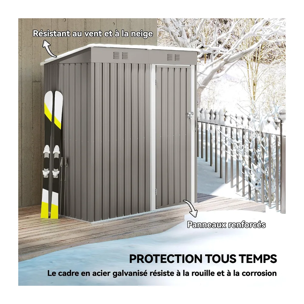 Outsunny Abri de Jardin en Métal 1,37m² 163x90x179cm Adossable Gris Clair