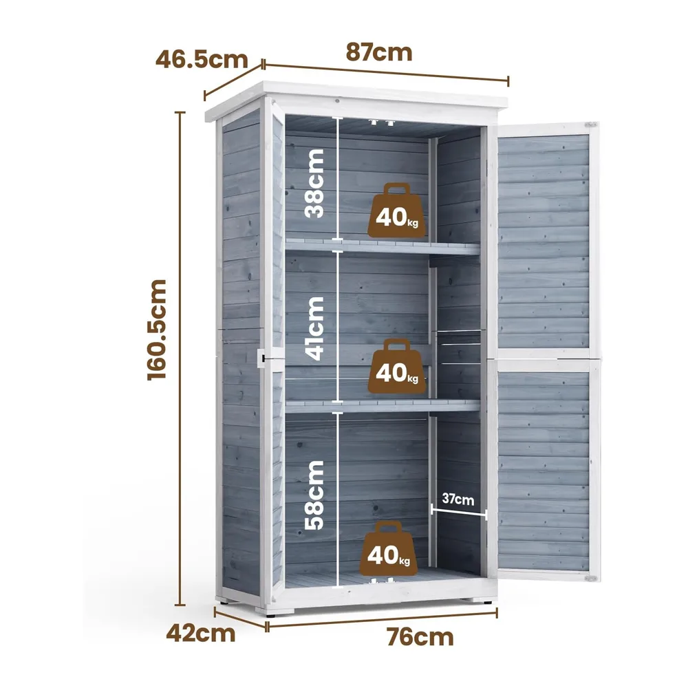 Armoire de Jardin en Bois pour Outils 160 x 87 x 47 cm Remise pour Utilisation Extérieure