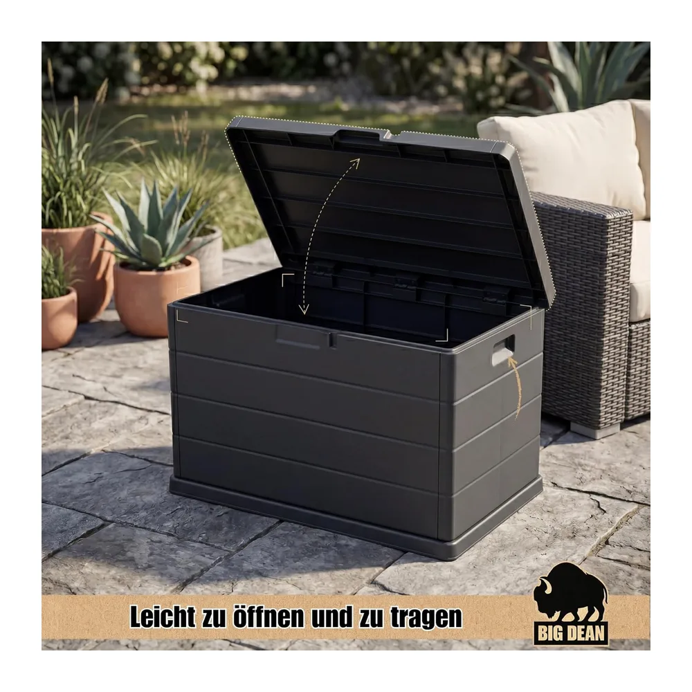 BigDean Coffre de jardin robuste - Étanche - 78 x 55 x 52 cm - Verrouillable - Fabriqué