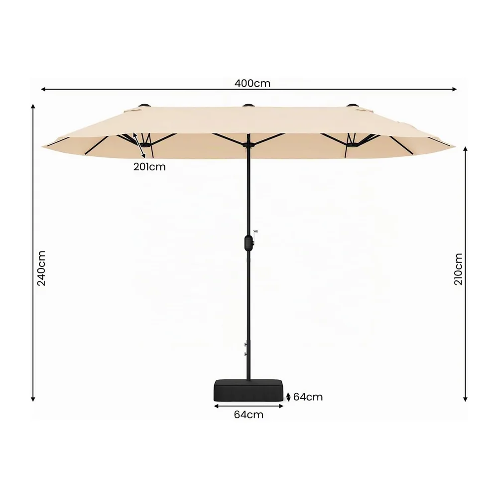 RELAX4LIFE Grand Parasol de Jardin Exterieur avec Pied, 4x2M Parasol Double pour