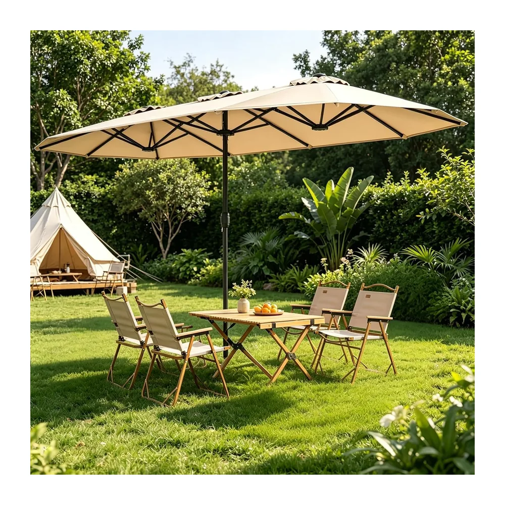 RELAX4LIFE Grand Parasol de Jardin Exterieur avec Pied, 4x2M Parasol Double pour